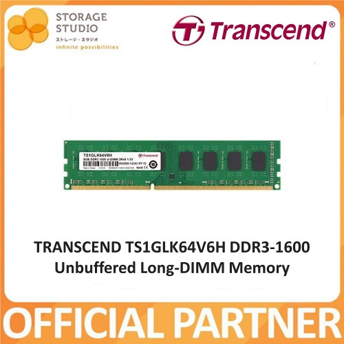 TRANSCEND TS1GLK64V6H DDR3-1600 Unbuffered Long-DIMM Memory, 8GB. Singapore Lifetime Warranty